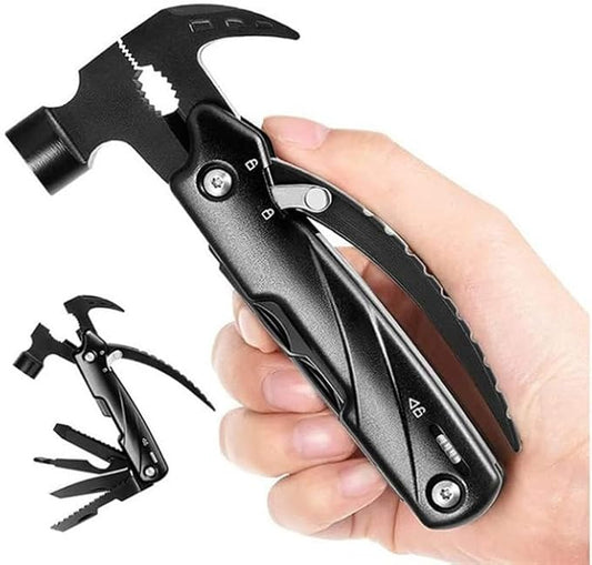 Camping Hammer Pocket Multitool, 12-in-1 Safety Locking Survival Gear Multi Tools Hammer Stocking Stuffers for Men Dad Gifts
