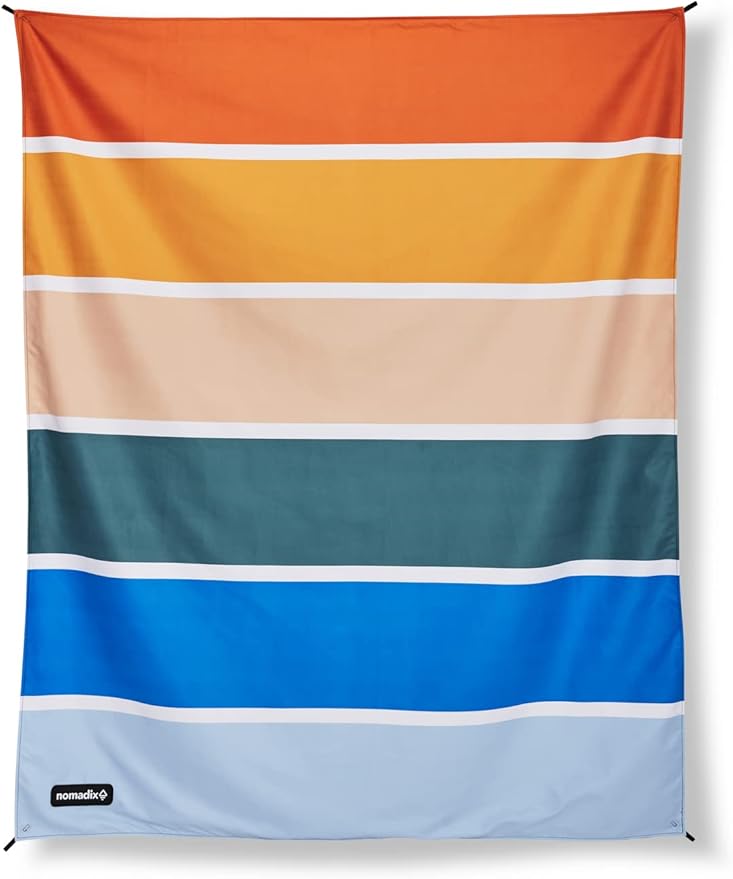Nomadix Festival Blanket - Perfect for Picnics, Camping, & Lawn Seating - Plush Top & Water Resistant Base - Made with Post Consumer Recycled Materials - Stripes Retro - 60x70