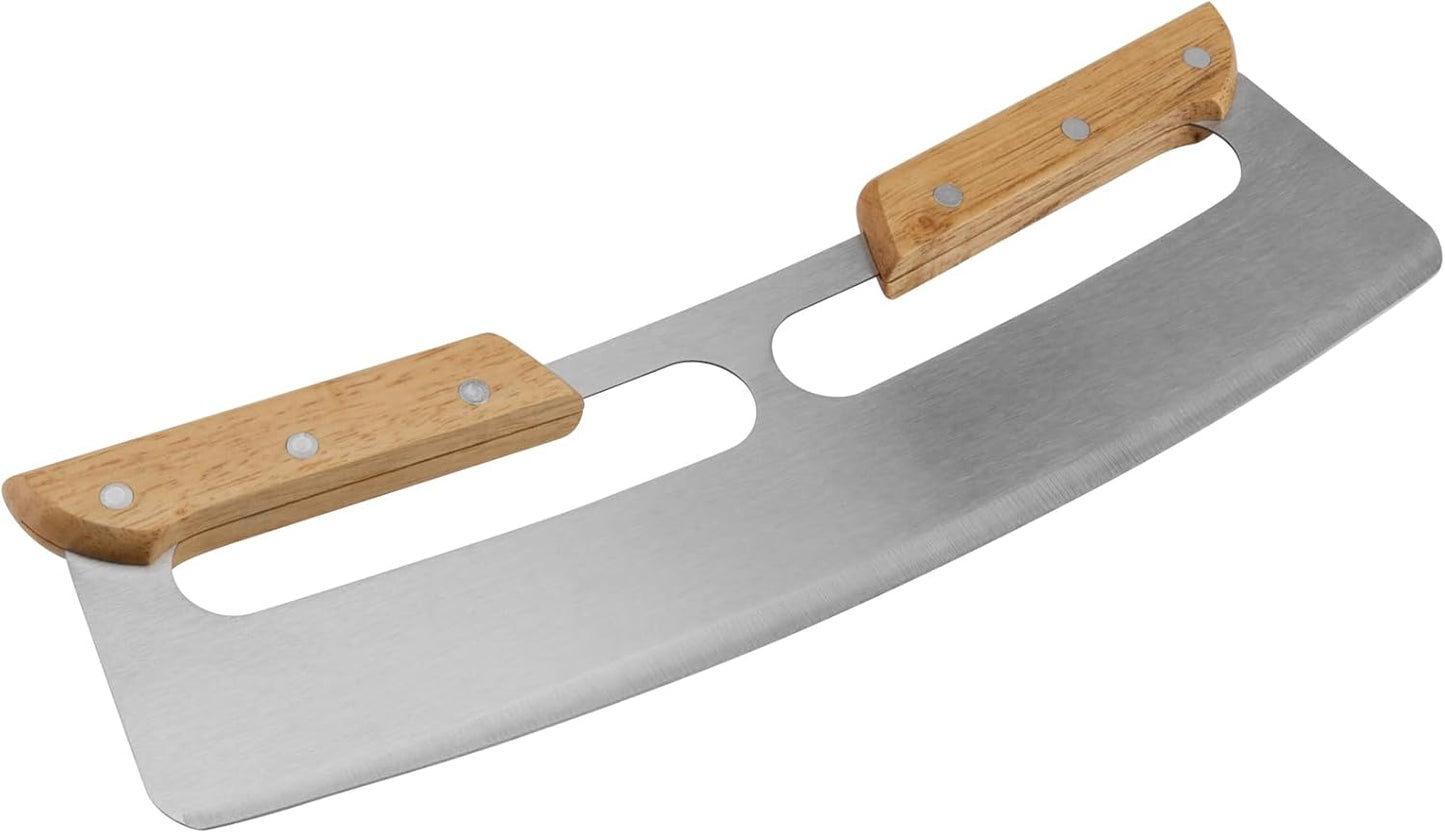2 PCS 14 Inch Stainless Steel Pizza Cutter Rocker, Pizza Slicer Knife Wheel, Pizza Cutter Rocker with Wooden Handles and Plastic Cover, for Kitchen Party Cutter Pizza Bread