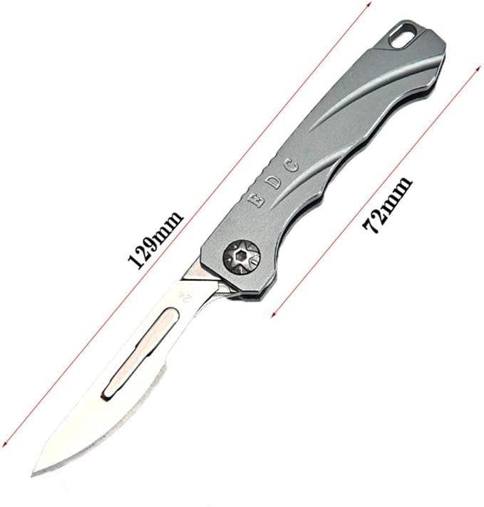 Mini EDC Pocket Knife,Aluminium Alloy Handle Carbon Steel Blade Folding Knife with 10 Extra Replaceable Blades,Portable Lightweight and Compact (Grey)