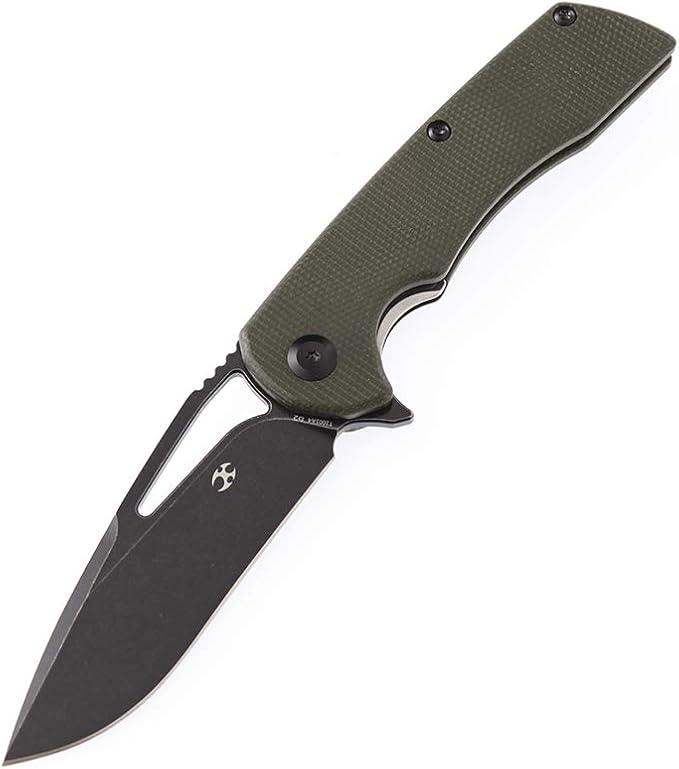 KANSEPT Kryo D2 Folding Knife T001A4 8.08in Pocket Knives with 3.58in Black Ti-Coated D2 Drop Point Blade and Green Micarta Handle, Sharpest Cheap Hunting Pocket Knife, Easy Open Men EDC Knife