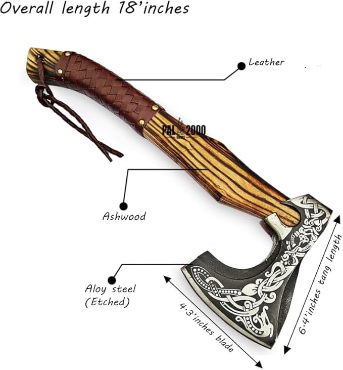 AX-9896 Custom Handmade Viking Hatchet Axe Carbon Steel Bearded Axe Camping Tomahawk Battle Axe with Leather Sheath