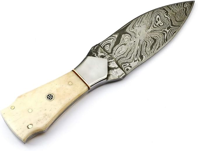 Rare Custom Damascus Dagger Knife Hunting Knife Outdoor Knife Camping Knife | Camel Bone Handle with Free Genuine Leather Sheath (S-6464)