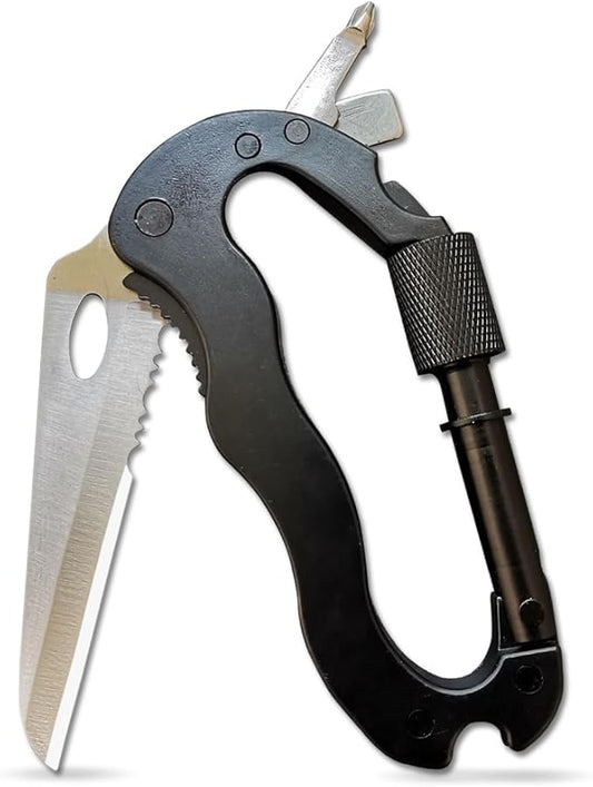 DOOM BLADE 5-in-1 multi-function portable climbing Multi-tool，bottle opener，mini carabiner, mountaineering keychain, screwdriver, EDC Gear and Equipment，portable folding carabiner knife