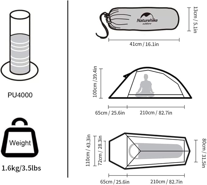 Naturehike Cloud-Up 1 Person Tent, Lightweight Backpacking Tents for One Man, Waterproof Ultralight One Person Tent for Camping Hiking Backpacking