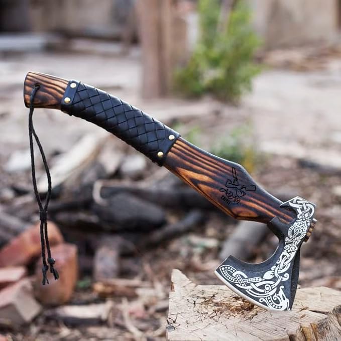 Handmade Gift Forged Carbon Steel Viking Axe, Camping Hatchet with Ash Wood Shaft (Medieval Axe)