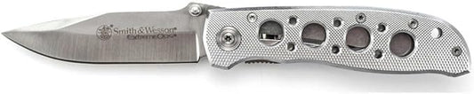 Smith & Wesson Extreme Ops CK105H 7.3in S.S. Folding Knife with 3.2in Drop Point Blade and Aluminum Handle for Outdoor, Tactical, Survival and EDC