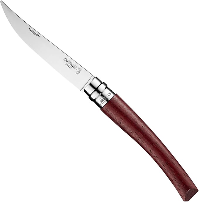 Opinel Effile Slimline Series Folding Fillet Knife – Slim Blade Folding Knife, Virobloc Locking Collar, Sustainably Harvested Wood Handles, Updated Blade Profile (Padouk Wood/No.10)