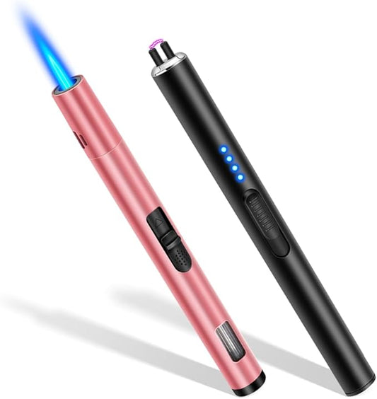 LcFun Candle Lighter 2 Pack, Windproof Electric Plasma Arc Lighter USB Rechargeable, Refillable Butane Lighter Adjustable Jet Flame Torch Lighter for Candles, Grill, BBQ (Butane Not Included)