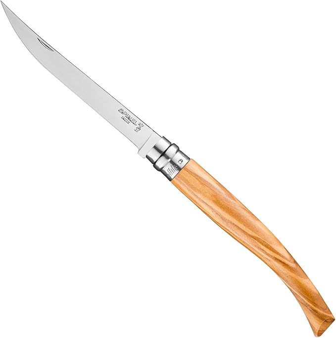 Opinel Effile Slimline Series Folding Fillet Knife – Slim Blade Folding Knife, Virobloc Locking Collar, Sustainably Harvested Wood Handles, Updated Blade Profile (Olivewood/No.12)