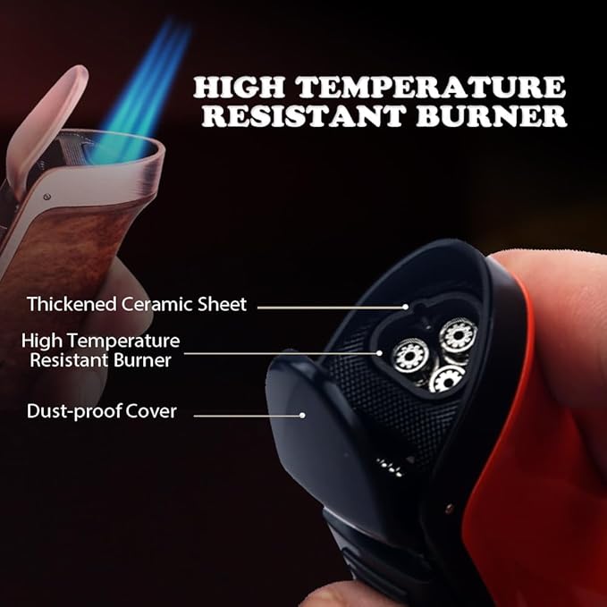 HONEST Triple Jet Torch Lighter Built-in Punch Visible Gas Window Refillable Gas Adjustable Flame Intensity Pocket Lighter Gift for Men BBQ Kitchen Fireplace Candle (Hermes Orange)