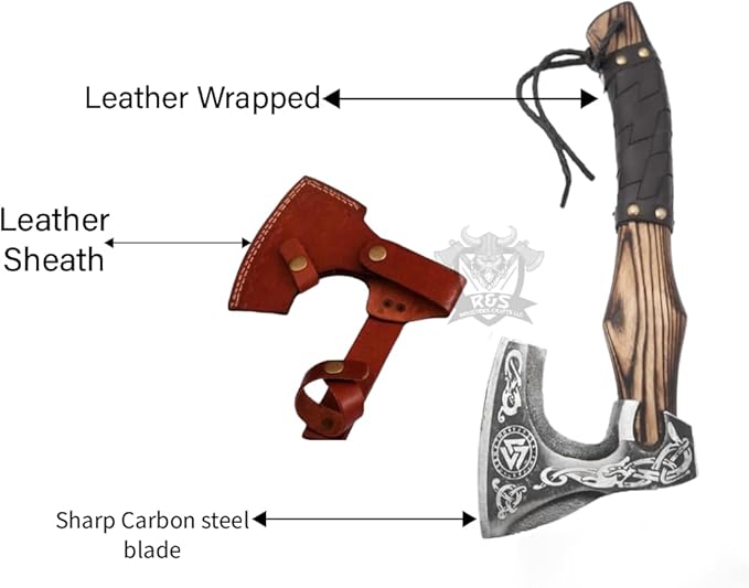 Forged Carbon Steel Viking Axe with Sheath | Throwing Tactical 13" Camping Bearded Axe Hatchet | Best Birthday & Anniversary for him
