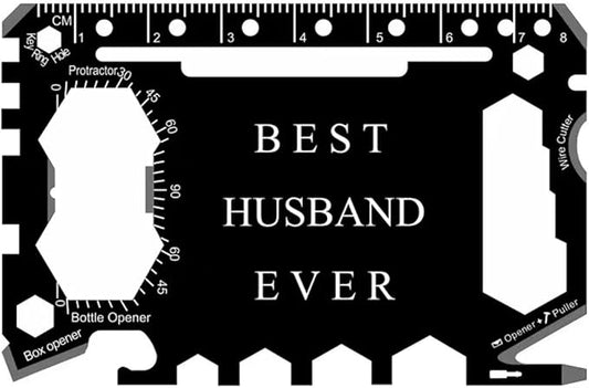 Multi purpose survival Pocket tool - 43 in 1- wallet credit card size Ninja Tactical Multitool Christmas Gifts Stocking Stuffers for Men (BEST HUSBAND EVER)