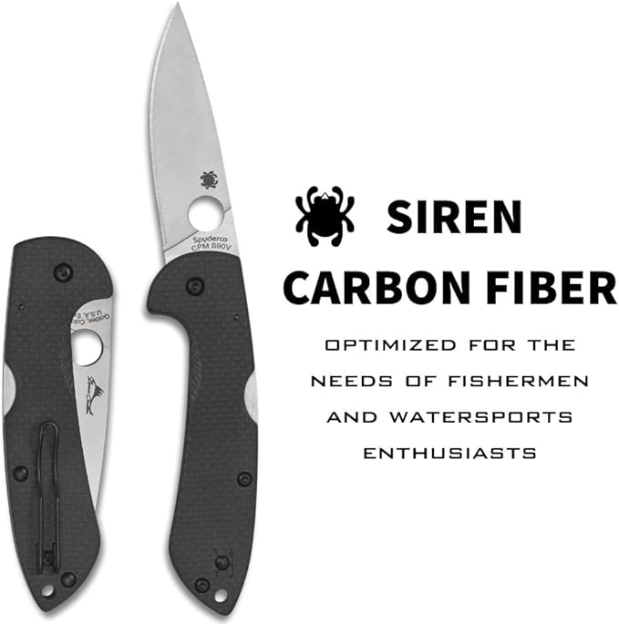 Spyderco Siren Carbon Fiber Folding Pocket Knife with 3.60 Inch Stainless Steel and Carbon Fiber Handle - PlainEdge - C247CFP