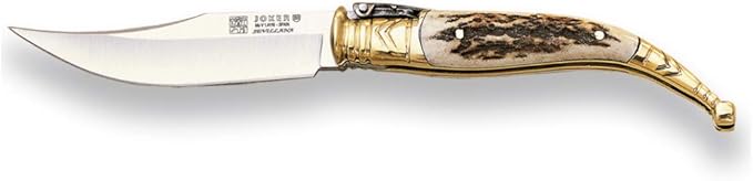 Joker Jerezana Pocket Knife Sevillana NC01 with Brass Ferrule, MOVA Blade 3.54 inches, 90 gr, Deer Horn Handle, Fishing Tool, Hunting, Camping and Hiking.