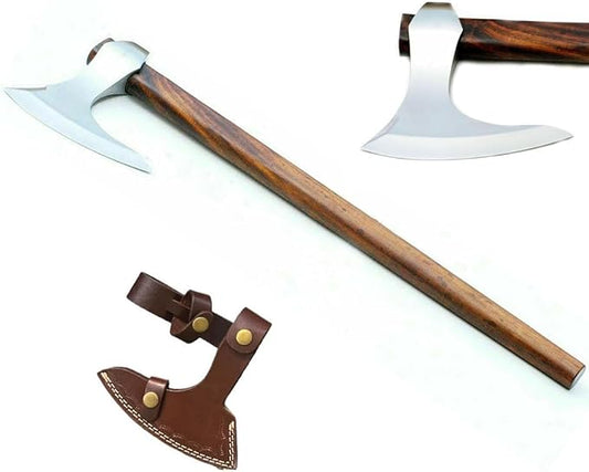 Handmade Viking Axe Real Carbon Steel Axe with Leather Sheath Camping Bearded Axes & Hatchets Hunting Axe Valentine's Day Gift, Camping & Hiking | Knives & Tools | Birthday Gift for him (VK-Ax-15)
