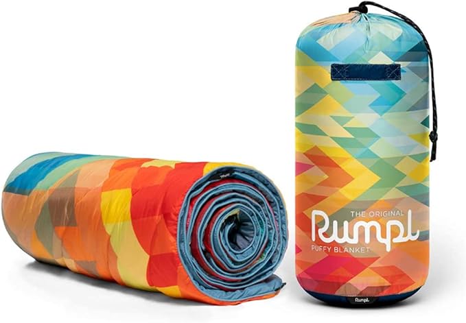 Rumpl Original Puffy Blanket - Warm Puffy Camping Blanket, 100% Recycled Polyester Insulation, Lightweight, Packable, Water-Resistant, Outdoor Puffer Blanket, 52"x75", Geo