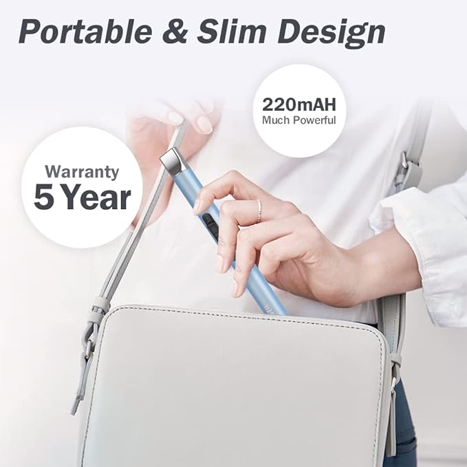 Candle Lighter, Electric Lighter Rechargeable USB Lighter, Arc Windproof Flameless Plasma Lighter Long Stick with Rope and Ring, No Butane Fluid, Perfect for Candle BBQ Camping Kitchen Stove, Blue