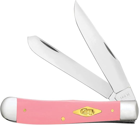 Case XX WR Pocket Knife, Trapper, Pink Synthetic W/Brass Diamond Shield, Item #22424 (4254 SS) 4 1/8 Inches Closed