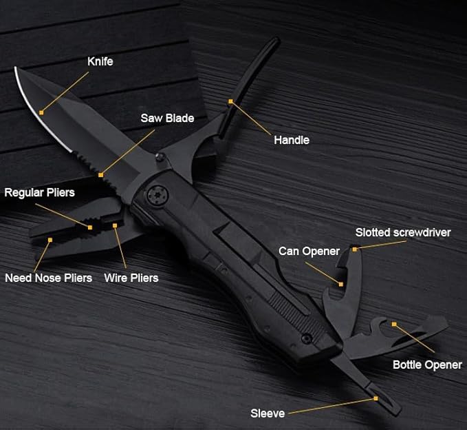 Multitool Knife, EDC, 15 in 1 Pocket Multitool, Multi Tool with Large Blade, Safety Locking Design, Spring-Action Plier, Durable Nylon Sheath for Camping, Outdoor, Survival, Gifts for Men Dad