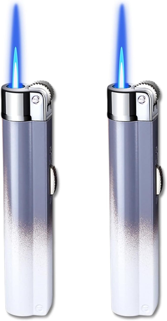 Torch Lighter, 2Pcs Mini Butane Refillable Gas Lighter with Lockable Function, Portable Adjustable Jet Flame Windproof Lighter for Kitchen, Indoor, Outdoor, Grill, Camping(Without Butane)-Black