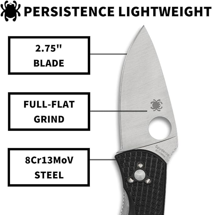 Spyderco Persistence Lightweight Knife with 2.77" Stainless Steel Blade and Durable Black FRN Handle - PlainEdge - C136PBK