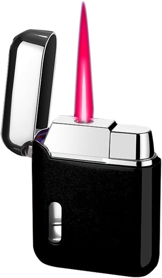 Black Metal Cool Lighter,Jet Torch Flame Windproof Adjustable,Refillable Butane Torch Lighters,Kitchen BBQ Candles,(No Gas)