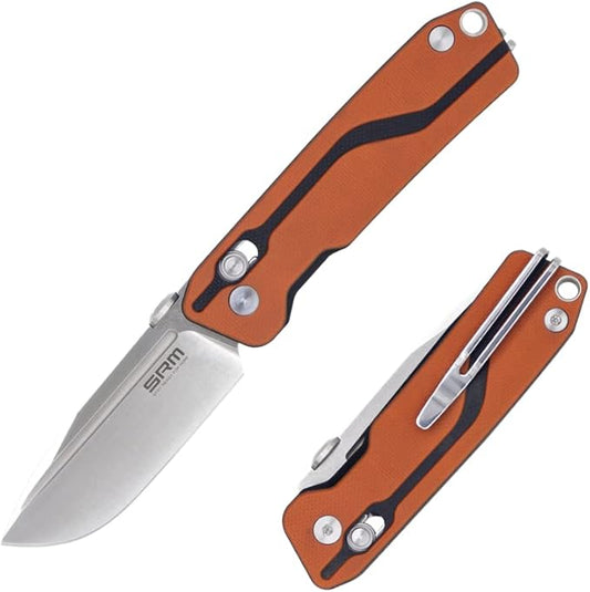 SRM Pocket Folding Knives, D2 Blade, G10 Handle, Ambidextrous Lock, Ambidextrous Tool-Free Clip, for Men or Women, for Outdoor, EDC or Survival Use, 7228-GJ