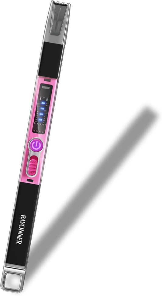 RAYONNER Electric Candle Lighter Plasma Arc Lighters Windproof & Flameless USB with Rechargeable Double Safety Switch for Candle BBQ Camping (1 Pack - Black-Pink)
