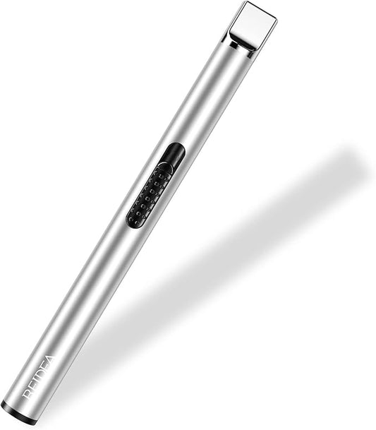 REIDEA Candle Lighter, Electric Arc Lighter with Safe Protector Button, USB Rechargeable Lighter Perfect for Camping Cooking BBQ Fireworks (Silver)