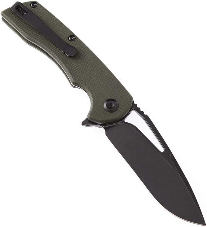 KANSEPT Kryo D2 Folding Knife T001A4 8.08in Pocket Knives with 3.58in Black Ti-Coated D2 Drop Point Blade and Green Micarta Handle, Sharpest Cheap Hunting Pocket Knife, Easy Open Men EDC Knife