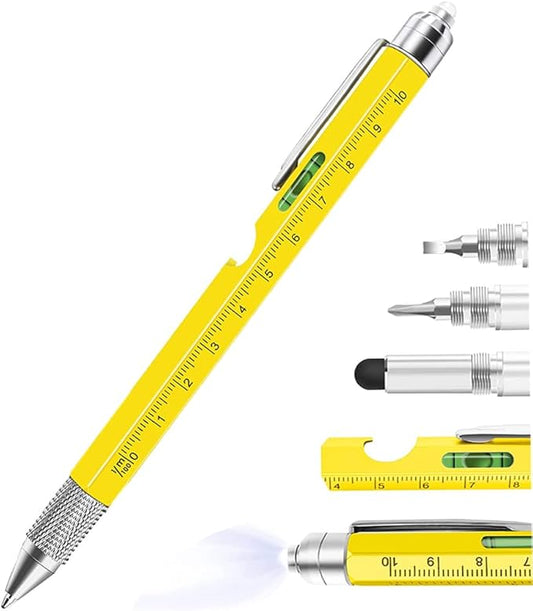 9 in 1 Multitool Pen, Stocking Stuffers Gifts Unique Christmas Birthday Multi Tool Pen for Men Dad Husband Who Have Everything, Cool Gadgets Pocket Multi Tool (Yellow)