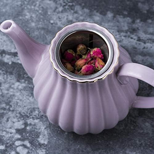Jusalpha Fine China Pink Teapot and Creamer Sugar Bowl Set, TW (Purple)