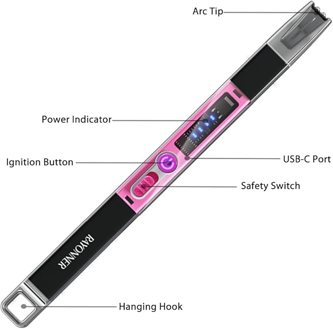 RAYONNER Electric Candle Lighter Plasma Arc Lighters Windproof & Flameless USB with Rechargeable Double Safety Switch for Candle BBQ Camping (2 Pack - Pink/Purple Gradient&Black-Pink)