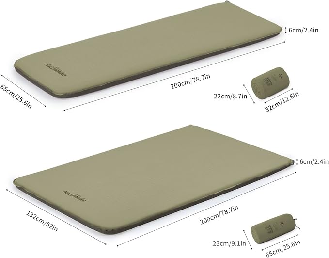 Naturehike 2.4in Foam Silent Self-Inflatable Sleeping Pad, 7.5 R-Value Sleeping Mat, Soft, Comfortable, Lightweight Queen Size Air Mattress for Camping, Backpacking, Hiking (Double, Green)