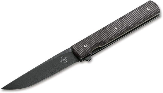 Boker Plus Urban Trapper Linear Micarta - flipper pocket knife with Micarta handle scales - folding knife with VG-10 blade - small knife with clip