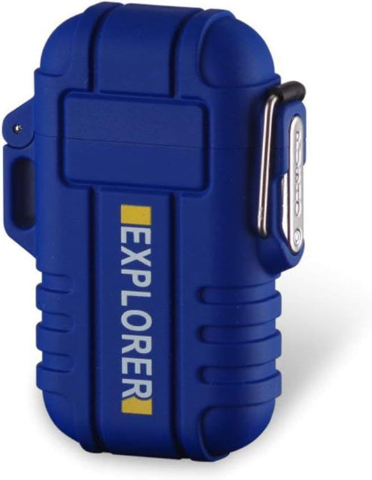 Dual Arc Plasma Electric Rechargeable Flameless Lighter Waterproof Windproof for Camping, Hiking, Skiing, Outdoor Adventure (Blue)