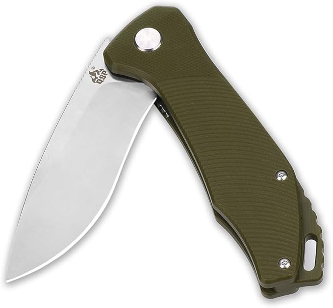 QSP Raven 4.5" Flipper Folding Pocket Knife, D2 Blade G10 handle, smooth flipper opening knife (GREEN)