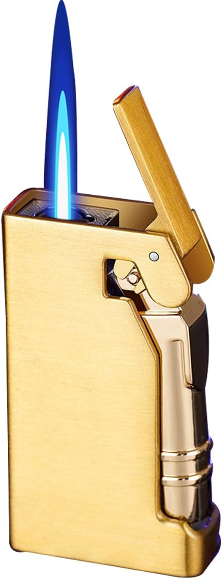 Torch Lighter, Refillable Butane Lighter, Windproof Lighter Adjustable Strong Flame Lighter, for Hiking Camping Fireplace Grill Camping BBQ Lighter (Wire Drawing Gold), DJ191