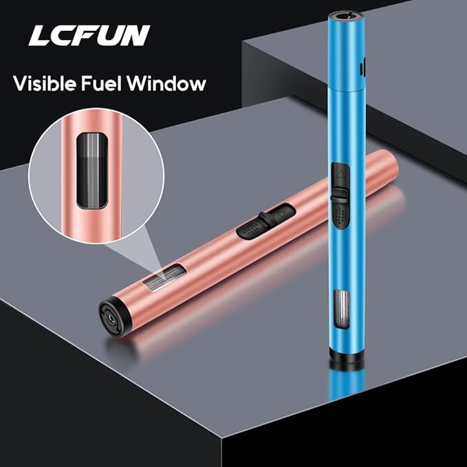 LcFun Butane Torch Lighter 2 Pack Refillable Butane Lighter Adjustable Jet Flame Lighter Windproof Gas Lighter for Candle, Fireworks, BBQ, Camping-Butane NOT Included