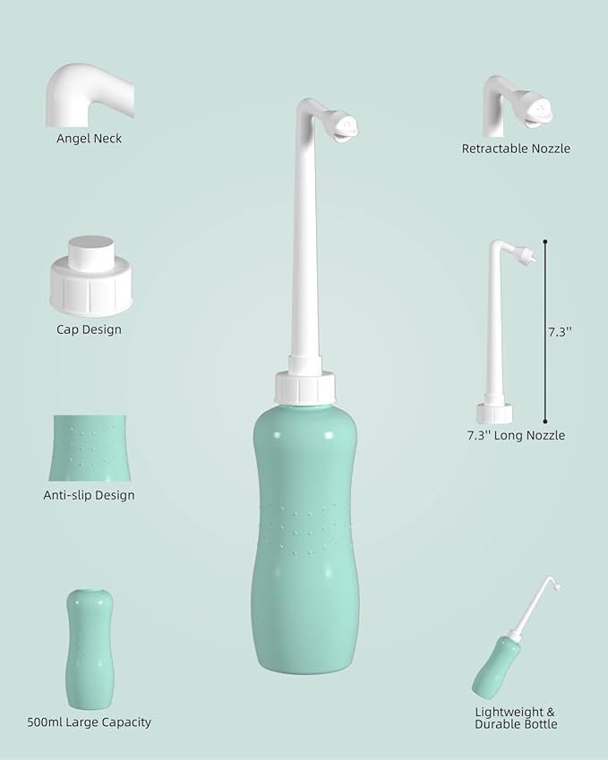 Hibbent 2 Pack Portable Bidet Sprayer, Travel Bidet with Handheld Bidet Bottle for Personal Hygiene Care, Personal Cleansing Use, Extended Nozzle, 17oz(500ml) Bathroom Toilet Bidet Spray, Green
