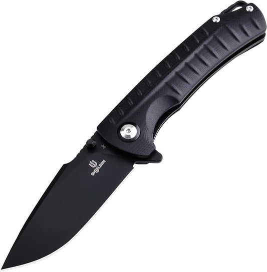 Relicanth Pocket Knife Black 3.2" Titanium Coating D2 Blade G10 Handle Liner Lock Folding Knife with Pocket Clip Qualified as Outdoor Hunting Knife
