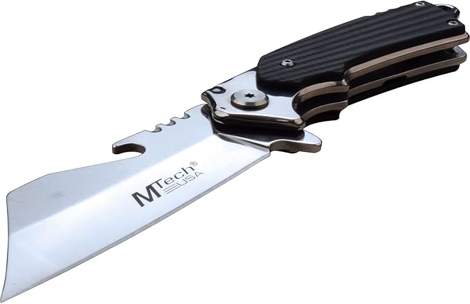 MTECH USA - Spring Assisted Folding Knife - Mirror Polished Stainless Steel Blade w/Bottle Opener, Stainless Steel Handle w/Black G10 Scales, Pocket Clip, Liner Lock - EDC – MT-A1186MR, Multi