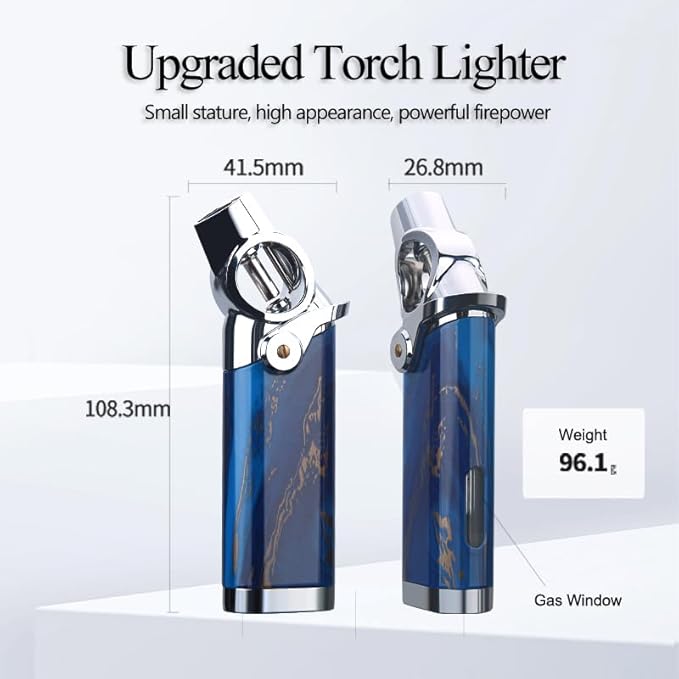 HONEST Single Jet Flame Butane Lighters Refillable Torch Lighters Adjustable Gas Lighter Windproof Lighters Gift for Men BBQ Grill Camping (Blue)