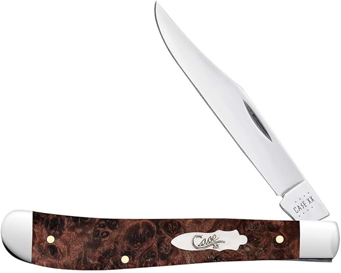 Case XX WR POCKET KNIFE SLIMLINE TRAPPER - BROWN MAPLE BURL WOOD, ITEM 64063, LENGTH CLOSED 4 1/8 INCH (71048 SS)