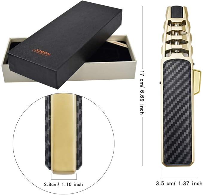 DOUBFIVSY Jet Torch Butane Lighter with Gift Box, Bright Fire Lighter Windproof Refillable Butane Lighter Adjustable Flame Lighters for Cigar Grill BBQ Kitchen Cooker(Butane Gas Not Included) (Golden)