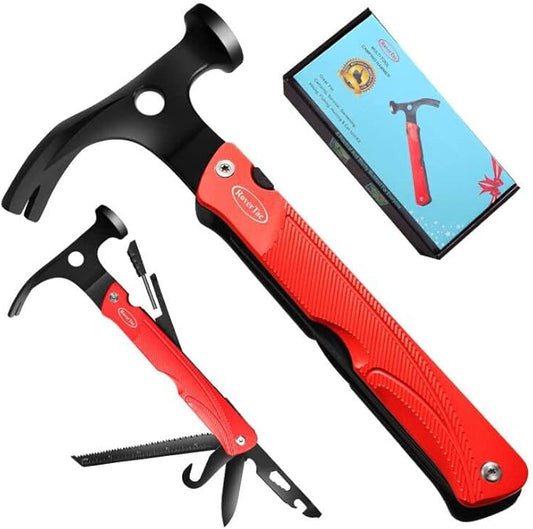 RoverTac 13-in-1 Multi Tool Gifts for Men Dad Camping Essentials Survival Gear Garden Multitool Hammer Knife Saw Tent Stake Puller Digging Tool Bottle Opener Whistle Fire Starter Mens Gifts