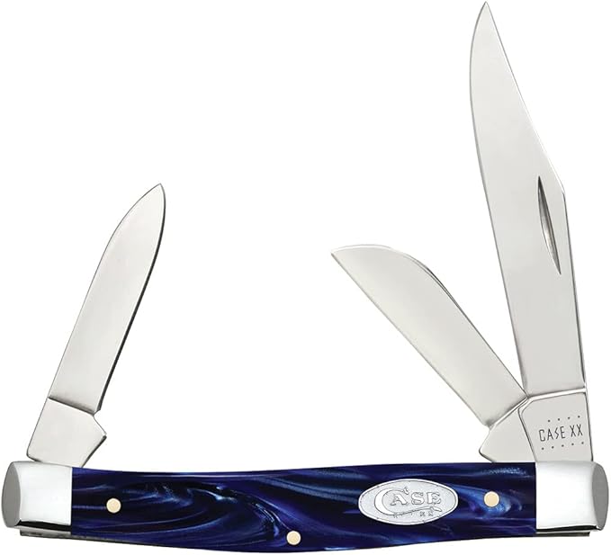Case XX WR POCKET KNIFE MEDIUM STOCKMAN BLUE PEARL KIRINITE, ITEM 23442, LENGTH CLOSED 3 1/4 INCH (10344 SS)
