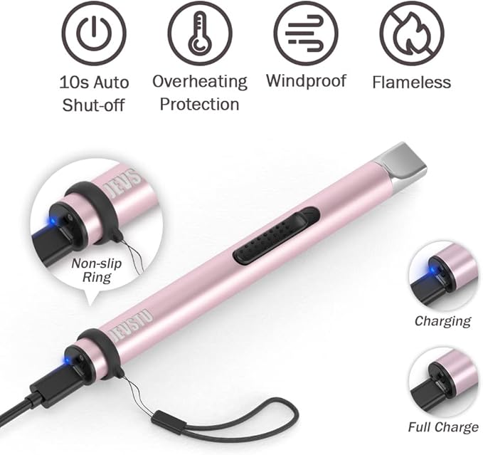 Candle Lighter, Electric Lighter Rechargeable USB Lighter, Arc Windproof Flameless Plasma Lighter Long Stick, No Butane Fluid, Perfect for Candle BBQ Camping Kitchen Stove, Pink and Blue