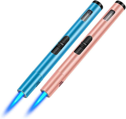LcFun Butane Torch Lighter 2 Pack Refillable Butane Lighter Adjustable Jet Flame Lighter Windproof Gas Lighter for Candle, Fireworks, BBQ, Camping-Butane NOT Included